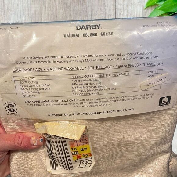 Vintage Tablecloth QUAKER LACE DARBY NATURAL OBLONG 60x 80 NIP - Picture 4 of 5
